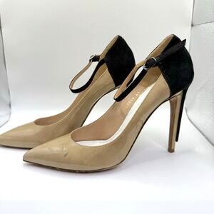 Maison Margiela Nude‎ & Black T-Strap Patent Leather Heels Sz 41 Italy Stilettos